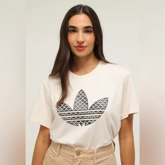 Adidas Women's Monogram Trefoil Tee-White - Picture 2 of 4